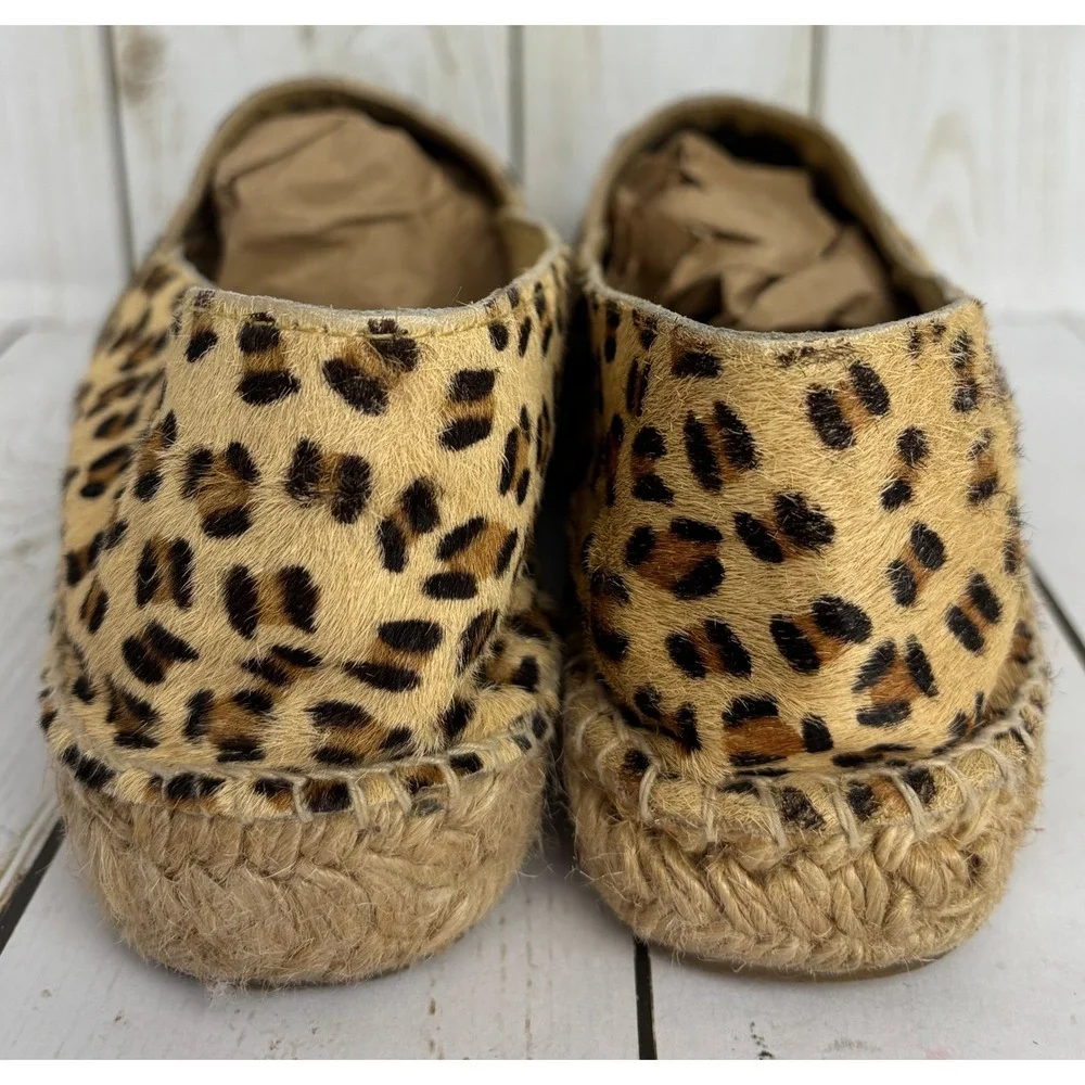 Aldo Leopard Calf Hair Espadrille Flats Black Cap Toe Women 7.5 EUR 38